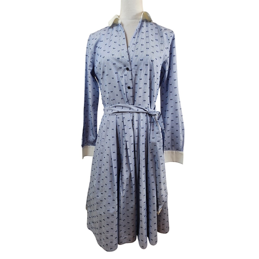 Brooks Brothers Blue Clip-Dot Button Down Dobby Shirt Dress Womens Sz 10 Luxury - Picture 10 of 11